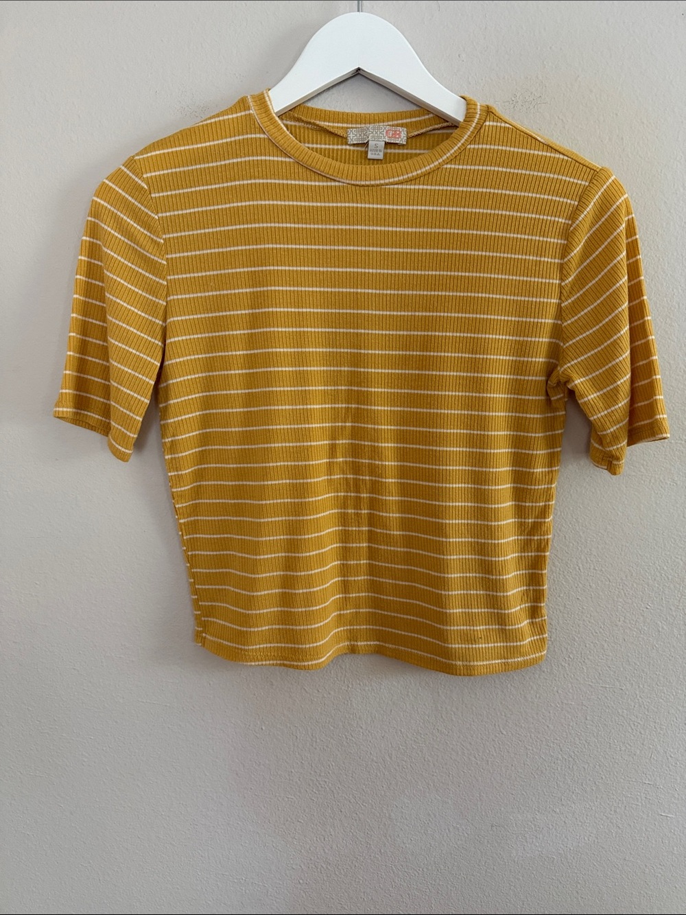 Mustard Yellow Striped Ribbed Tee [PH0879]